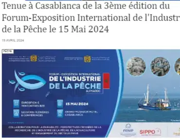 article de press sur le forum interational de l'industries halieutique au maroc le 15 mai a casablanca
